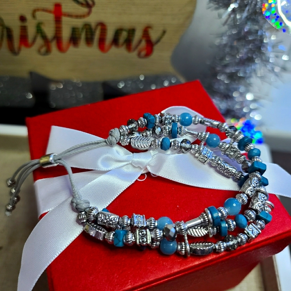 Multi Layer Blue Beaded Bracelet
